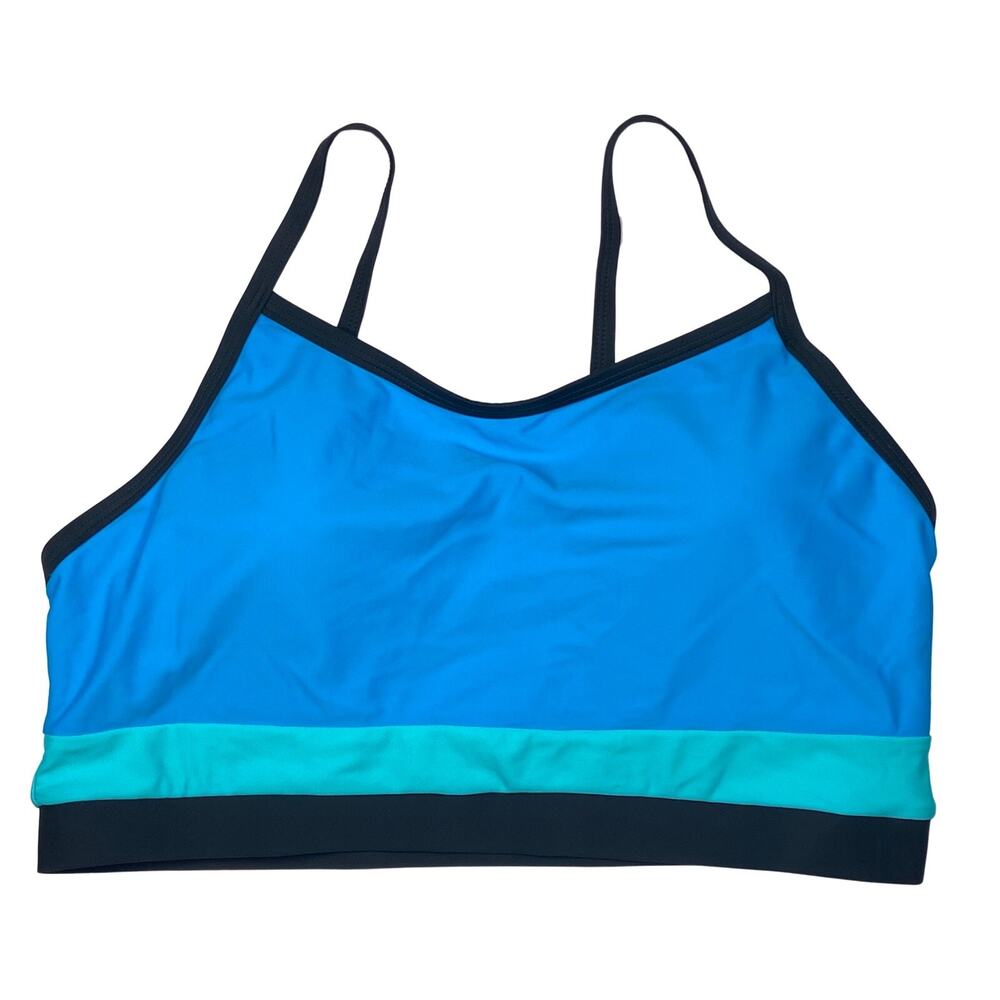 Charmo Swim Top Women's Size L UPF 50+ Color Block Activewear Blue Teal Black
